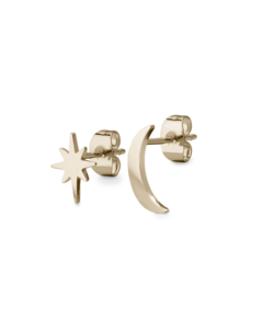 Star And Moon Stud Earring Gold