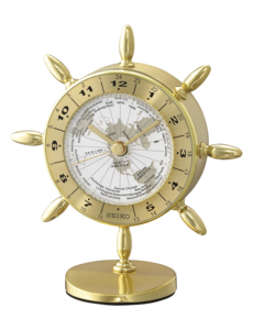 Table clock with wheel shape.