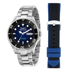 230 43MM AUTO 3H BLK+BLU DIAL BK S+BR SS