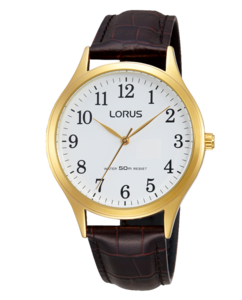 Gent's Classic IP Gold 3H Leather Band