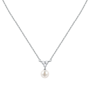 PERLA PEND WITH CZ+8MM PEARL 925 38+4CM